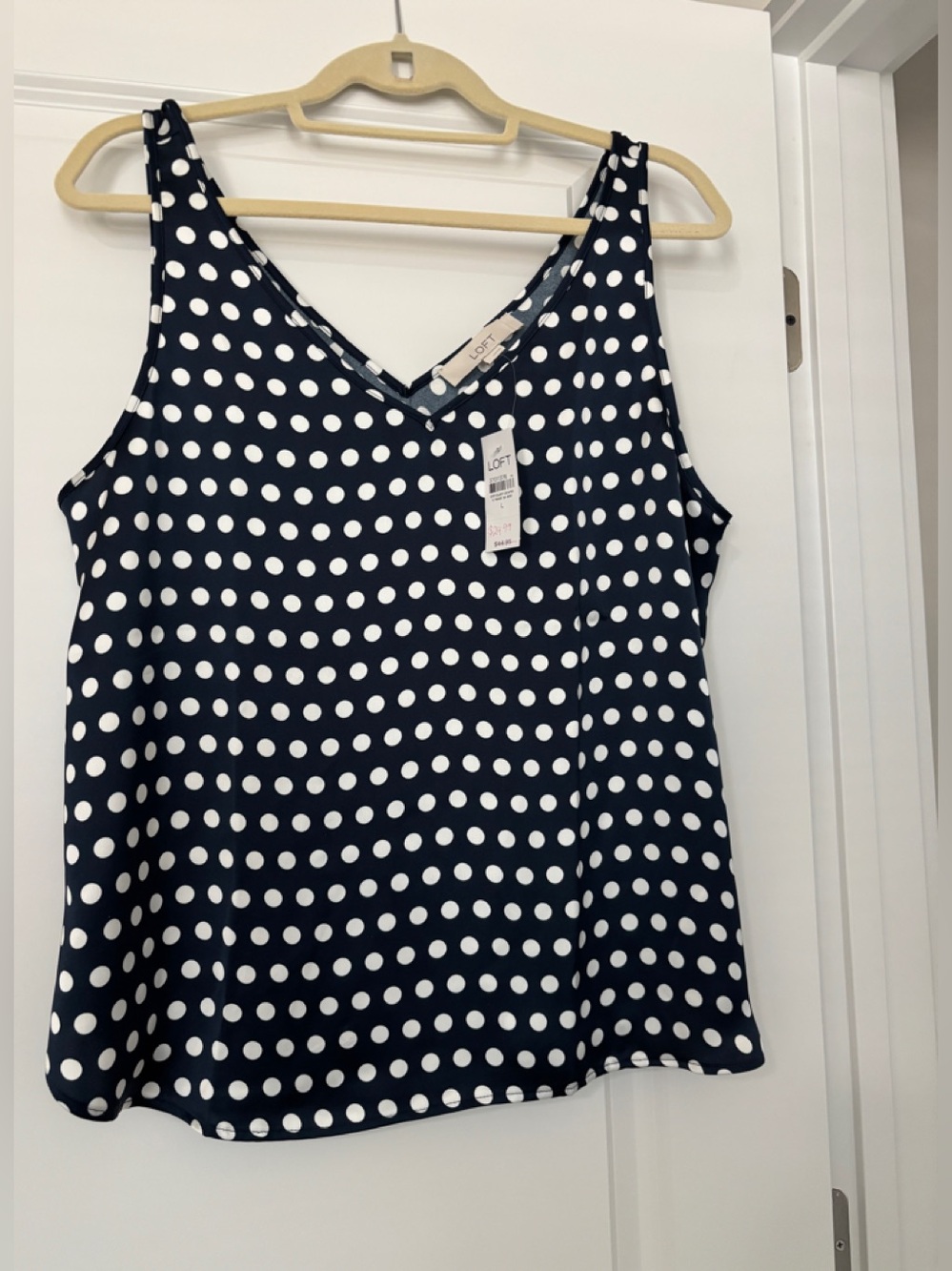 LOFT Navy Polka Dot Women's Top Size L NWT